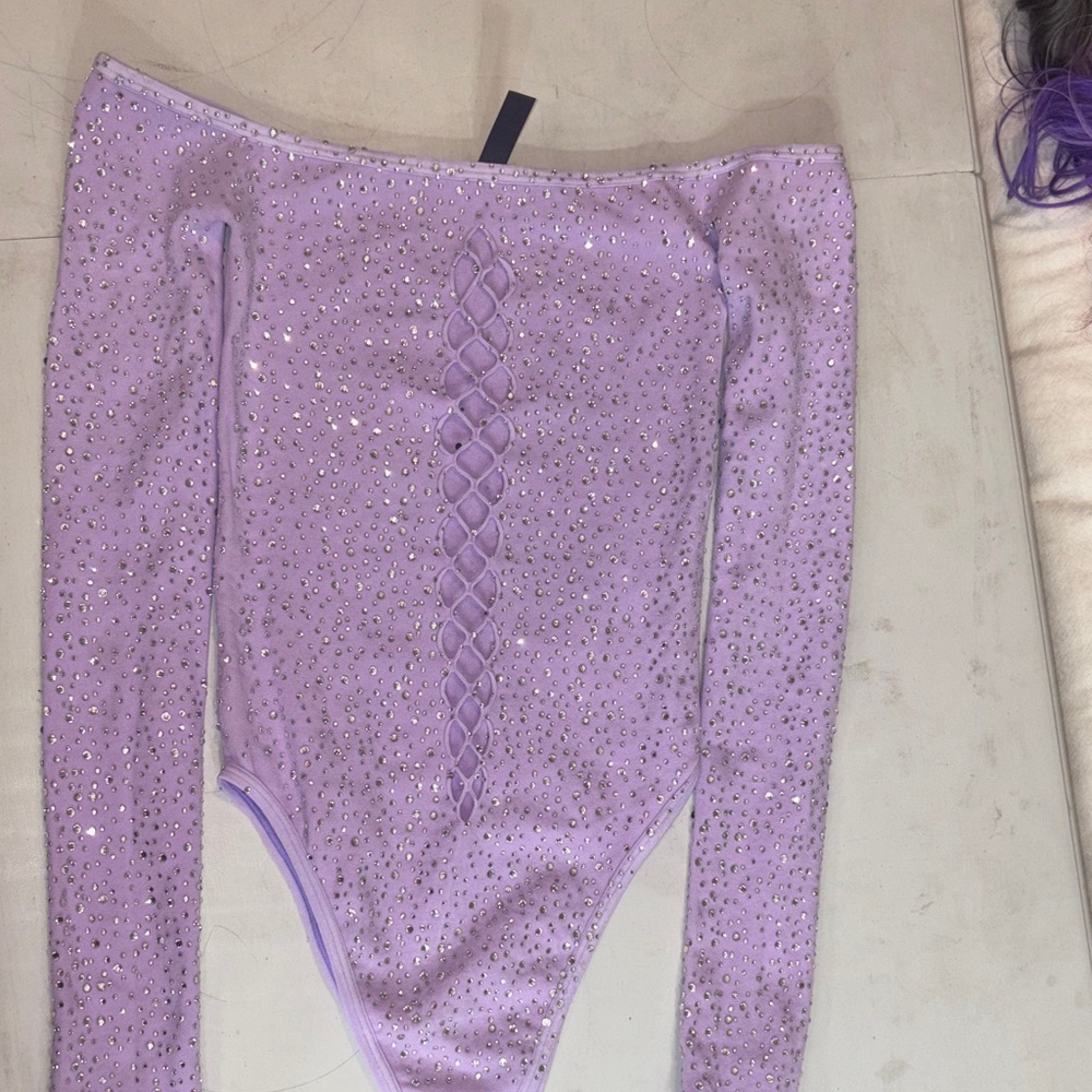 #23 Lavender Long Sleeve Bodysuit with Rhinestones
